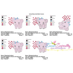 Baby Elephant Hearts Girl Embroidery Design Pattern-2