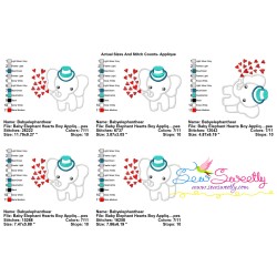 Baby Elephant Hearts Boy Applique Design Pattern-2