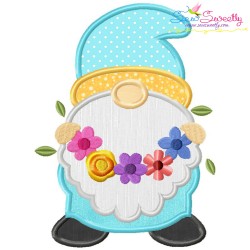 Spring Gnome Flower Wreath Applique Design Pattern-1