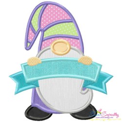 Spring Gnome Ribbon Banner Applique Design Pattern-1