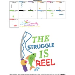 The Struggle Is Reel Fishing Lettering Embroidery Design Pattern-3