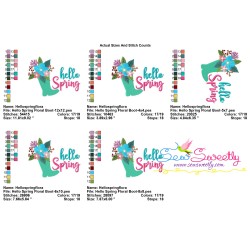 Hello Spring Floral Boot Lettering Embroidery Design Pattern-2