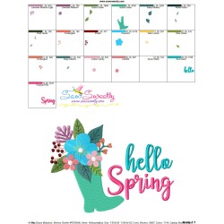 Hello Spring Floral Boot Lettering Embroidery Design Pattern-3