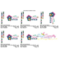 Spring is in The Air Floral Bird House Lettering Embroidery Design Pattern-2