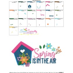 Spring is in The Air Floral Bird House Lettering Embroidery Design Pattern-3