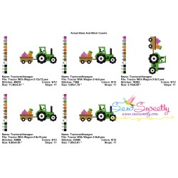 Farm Tractor With Wagon-3 Embroidery Design Pattern-2