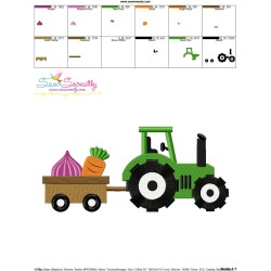 Farm Tractor With Wagon-3 Embroidery Design Pattern-3