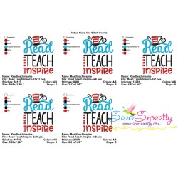 Read Teach Inspire American Theme School Lettering Embroidery Design Pattern-2