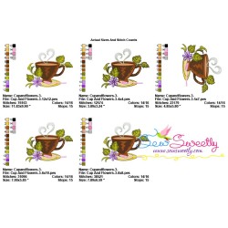 Cup And Flowers-3 Embroidery Design Pattern-2