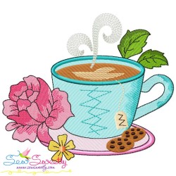 Cup And Flowers Embroidery Design Bundle-3