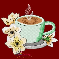 Cup And Flowers Embroidery Design Bundle-10